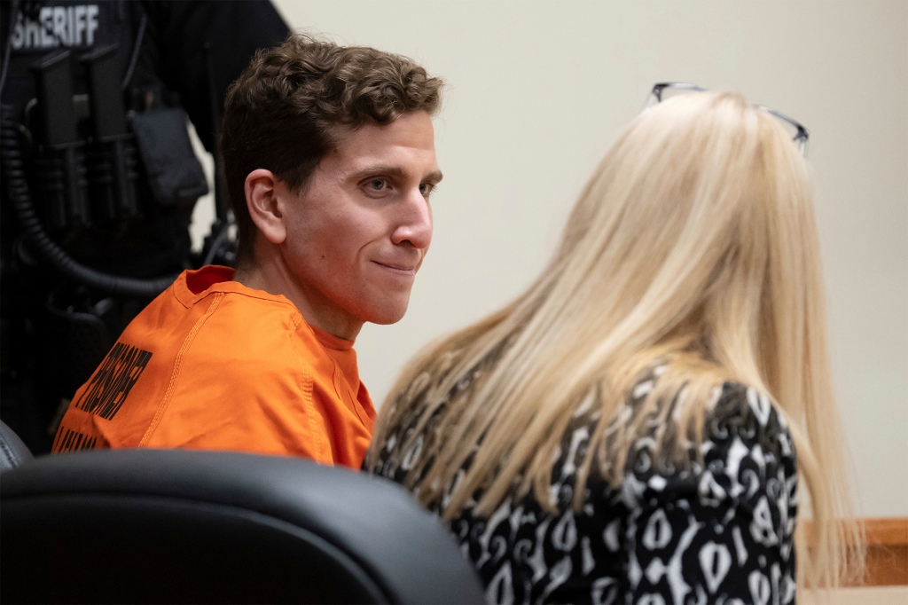 Bryan Kohberger, left, who is accused of killing four University of Idaho students in Nov. 2022, looks toward his attorney, public defender Anne Taylor, right, during a hearing