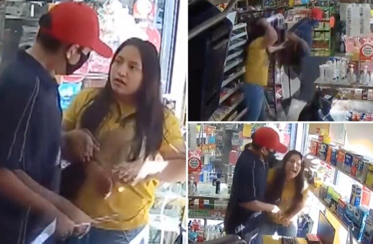 Wild video shows LA store clerk grab robber’s knife