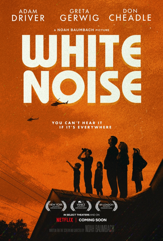 White Noise orange movie poster with outlines of characters