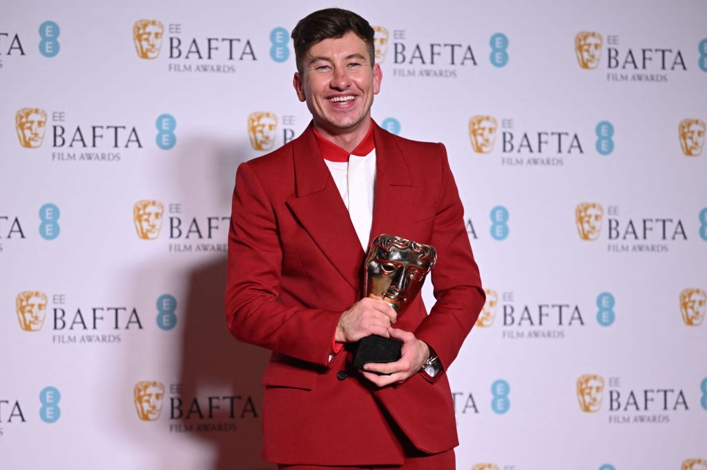 Irish actor Barry Keoghan poses with the award for Best supporting actor for his role in 'The Banshees of Inisherin' during the BAFTA British Academy Film Awards ceremony at the Royal Festival Hall, Southbank Centre, in London, on February 19, 2023.