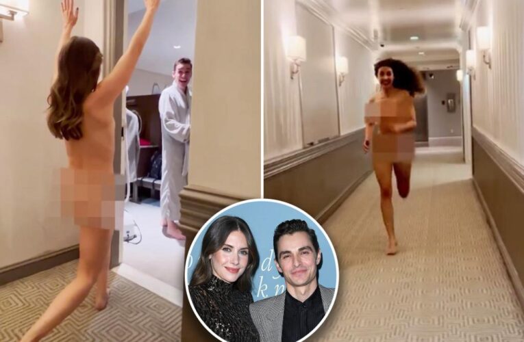 Naked Alison Brie shocks Dave Franco with streaking stunt