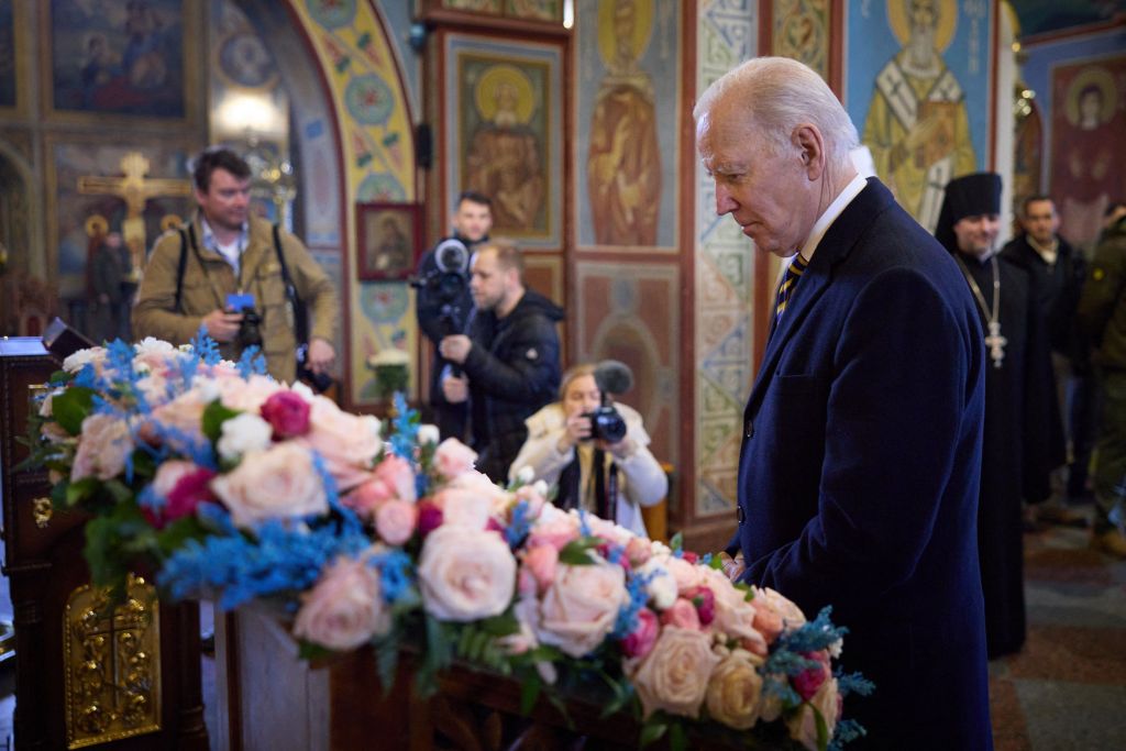 President Joe Biden visiting St. Michaels Golden-Domed Cathedral as he arrives for a visit in Kyiv. 