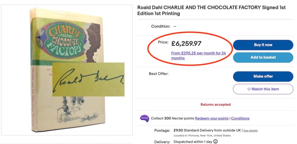 An eBay listing for "Charlie and The Chocolate Factory."