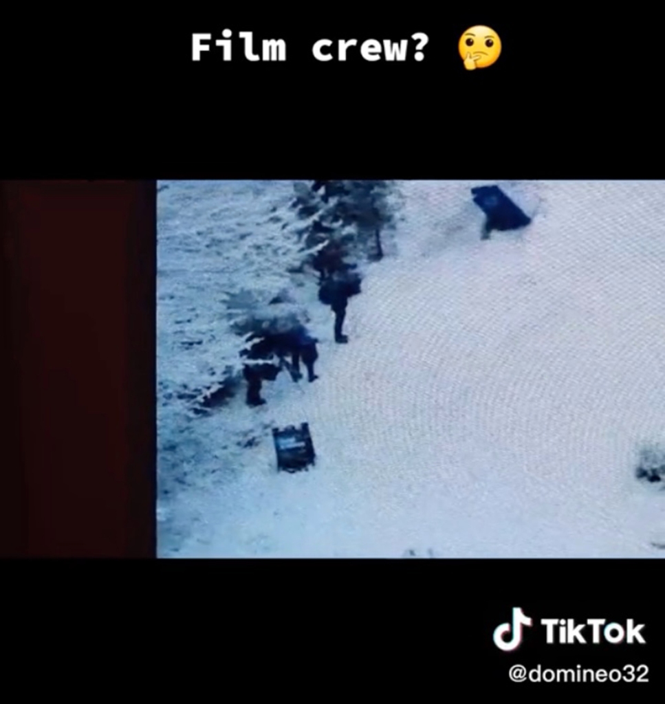 Viewer Chase Osborne took to TikTok to share a screenshot that showed a film crew clearly visible in one overhead scene shot by a drone. 