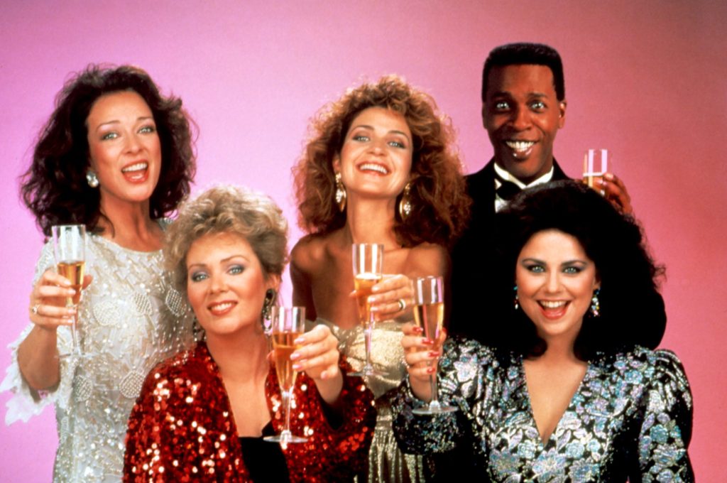 Dixie Carter, Jean Smart, Annie Potts, Meshach Taylor, and Delta Burke in "Designing Women."