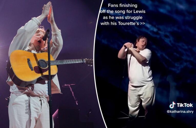 Lewis Capaldi fans help as he fights Tourette’s symptoms on stage
