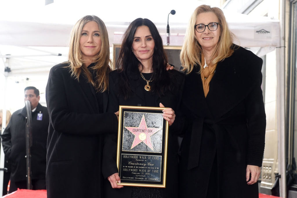 Courteney Cox (left) was joined by Lisa Kudrow (center) and Jennifer Aniston (right), but some of her fellow "Friends" co-stars were not in attendance during her Hollywood Walk of Fame star ceremony on Monday. 