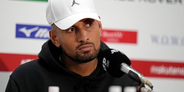 Nick Kyrgios of Australia speaks during a press conference after defeating Tseng Chun-Hsin of Taiwan during a singles match at the Rakuten Open tennis championships in Tokyo, Tuesday, Oct. 4, 2022.