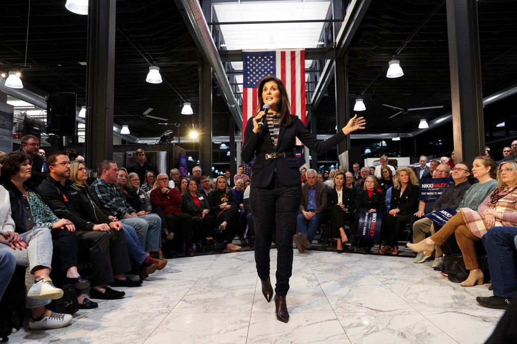 The congregation looks on as Nikki Haley speaks during the campaign in Urbandale, Iowa on Feb. 20, 2023.  