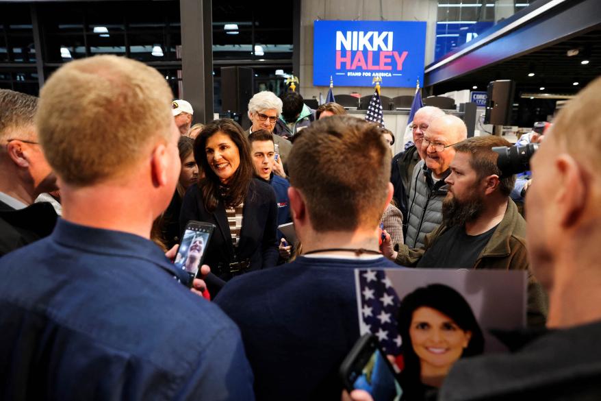 Republican presidential candidate and former South Carolina governor Nikki Haley meets with supporters as she attends the campaign in Urbandale, Iowa on Feb 20, 2023.