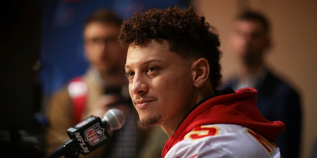 Kansas City Chiefs quarterback Patrick Mahomes speaks to reporters ahead of facing the Philadelphia Eagles in Super Bowl LVII, in Scottsdale, Arizona, U.S., February 7, 2023.