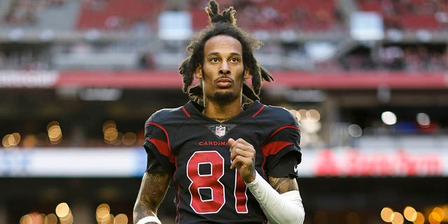 Robbie Anderson of the Cardinals warms up before the New Orleans Saints game at State Farm Stadium on Oct. 20, 2022, in Glendale, Arizona.