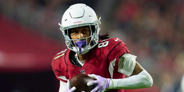 Robbie Anderson of the Arizona Cardinals runs against the New England Patriots at State Farm Stadium on Dec. 12, 2022, in Glendale, Arizona.