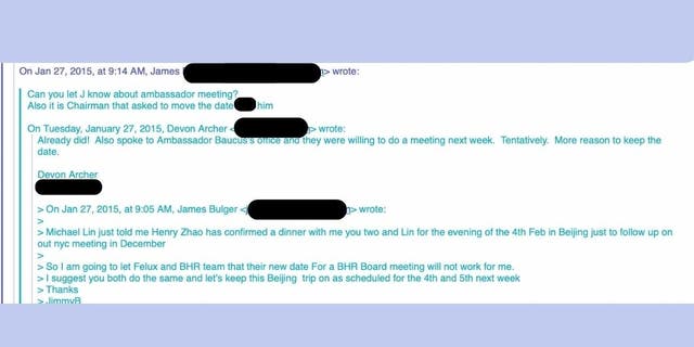 "Also spoke to Ambassador Baucus's office and they were willing to do a meeting next week.  Tentatively," Devon Archer wrote on Jan. 27, 2015, Cc’ing Hunter Biden.