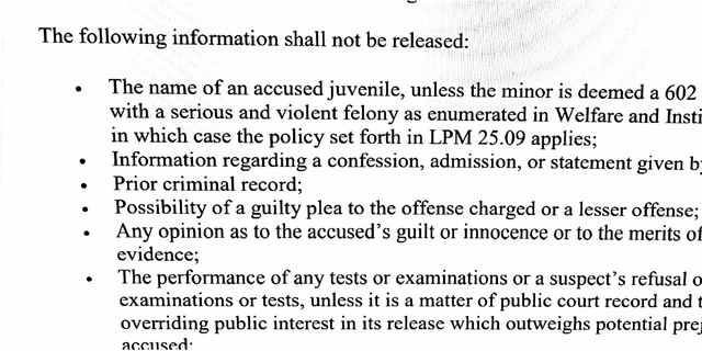 An excerpt from the DA's legal policy handbook barring prosecutors from discussing confessions with the media.