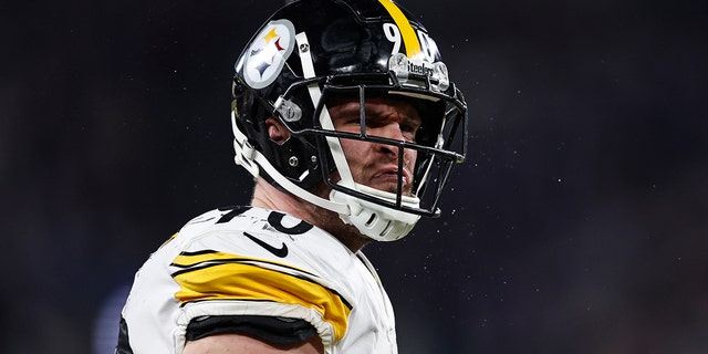 T.J. Watt, of the Pittsburgh Steelers, reacts after making a sack during the Ravens game on Jan. 1, 2023, in Baltimore.