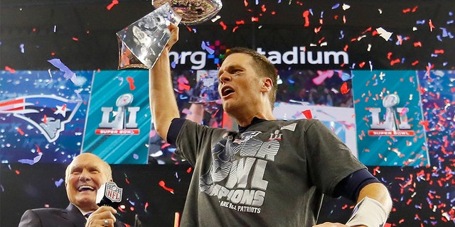 Tom Brady of the New England Patriots celebrates after the Patriots defeated the Atlanta Falcons 34-28 in the Super Bowl at NRG Stadium Feb. 5, 2017, in Houston.