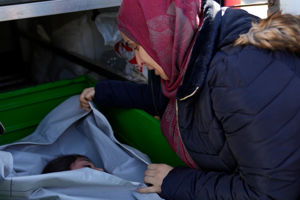 A mother from Syria mourns for the loss of her daughter, who was an earthquake victim, in Reyhanli, Turkey on Feb. 9, 2023. 