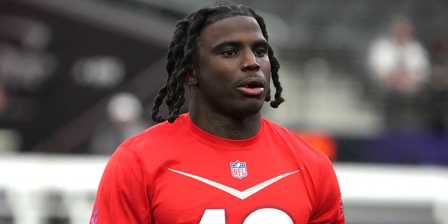 AFC receiver Tyreek Hill of the Miami Dolphins is shown during Pro Bowl Games practice at Allegiant Stadium, Feb. 4, 2023, in Las Vegas.