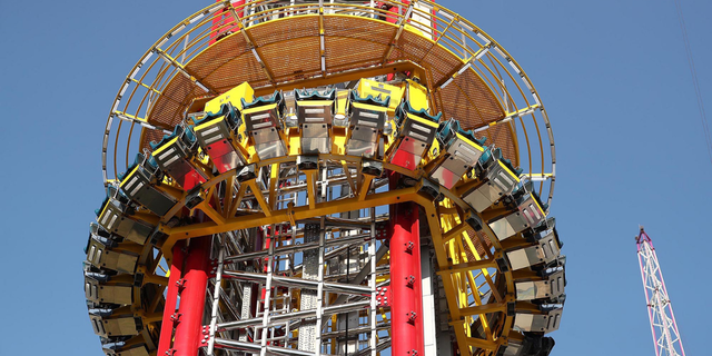 The Orlando Free Fall drop tower in ICON Park in Orlando, Florida, is pictured on March 28, 2022. Tyre Sampson, 14, was killed when he fell from the ride.