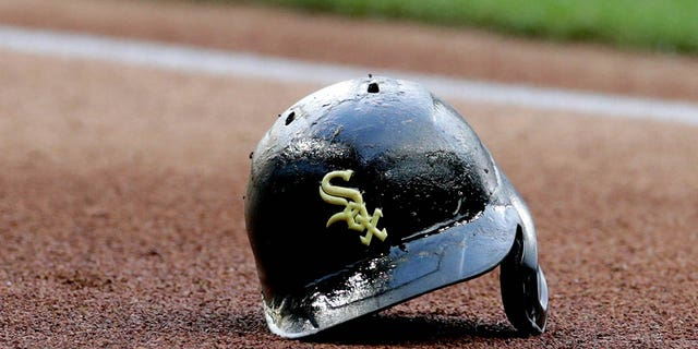 The helmet of Jose Abreu, #79 of the Chicago White Sox, against the Milwaukee Brewers at American Family Field on July 25, 2021 in Milwaukee. White Sox defeated the Brewers 3-1.