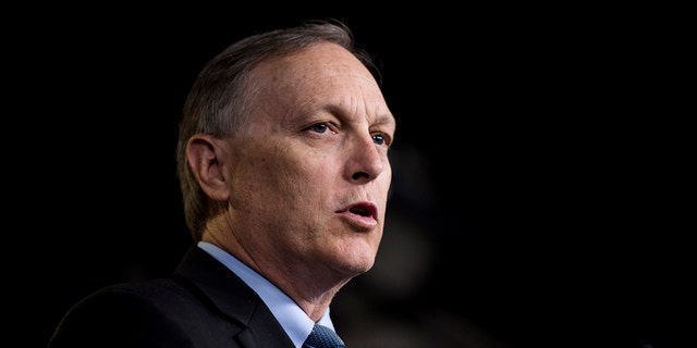 Rep. Andy Biggs, R-Ariz., participates in the press conference calling on President Trump to declassify the Carter Page FISA applications on Thursday, Sept. 6, 2018.