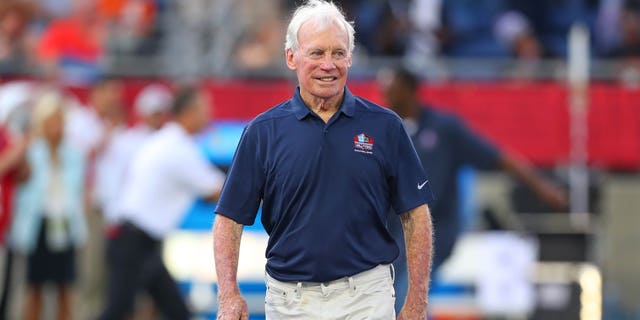 Pro Football Hall of Fame inductee Bobby Beathard is introduced prior to the NFL Hall of Fame Game between the Chicago Bears and Baltimore Ravens Aug. 2, 2018, at Tom Benson Hall of Fame Stadium in Canton, Ohio.