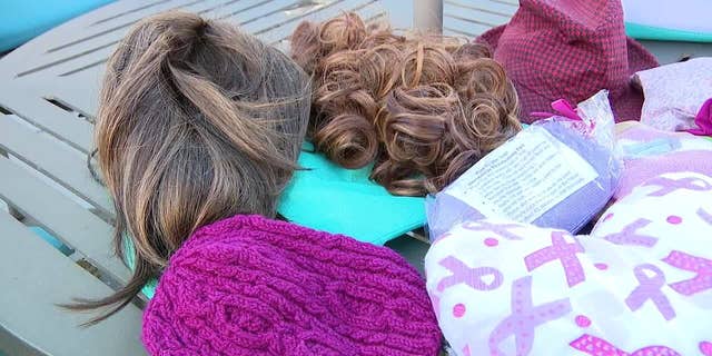 Among the items inside the bus were wigs for cancer patients. 