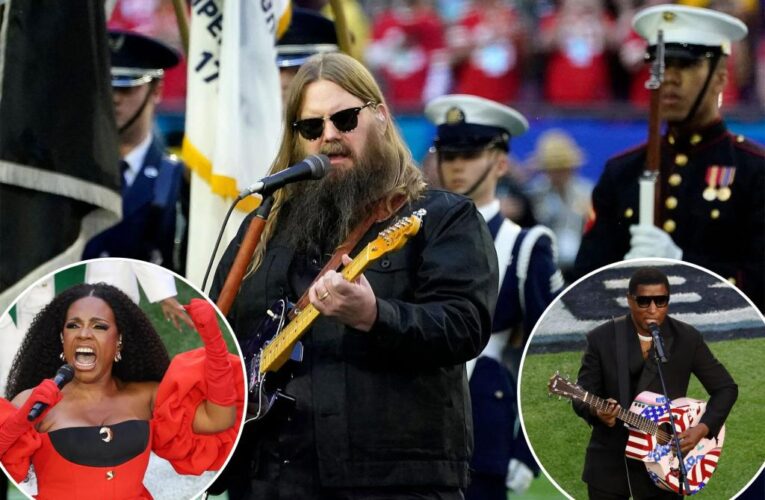 Country star Chris Stapleton strips it down-home singing the national anthem at the Super Bowl