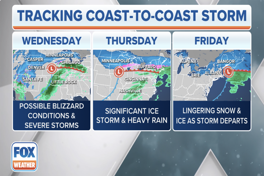 A map shows the break down of each day and the complex of the winter storm.
