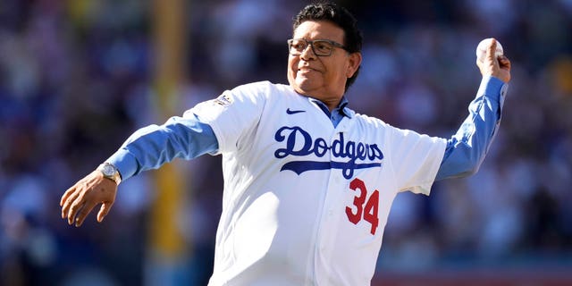 Former Los Angeles Dodgers star Fernando Valenzuela throws the ceremonial first pitch during the All-Star Game at Dodger Stadium in Los Angeles on July 19, 2022.