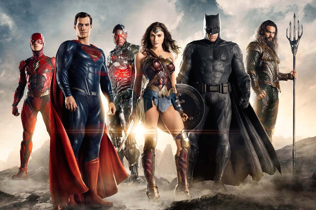 Ezra Miller as The Flash, Henry Cavill as Superman, Ray Fisher as Cyborg, Gal Gadot as Wonder Woman, Ben Affleck as Batman, Jason Momoa as Aquaman,