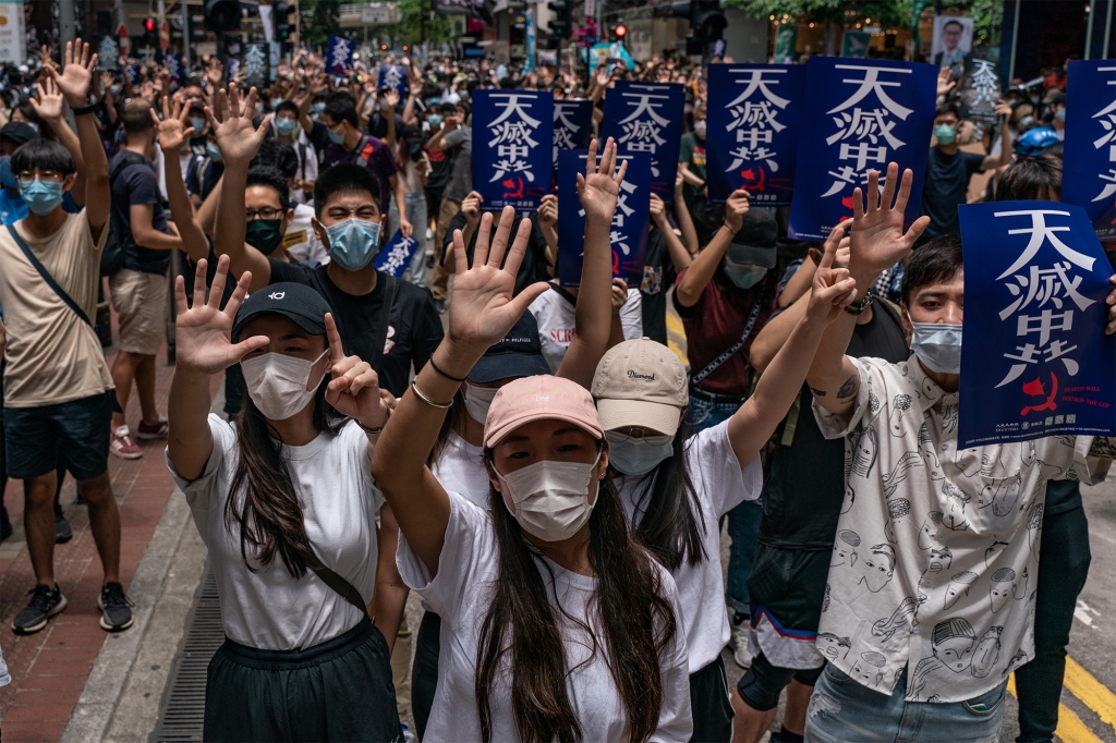 Pro-democracy protesters take part in an anti-government rally in Hong Kong