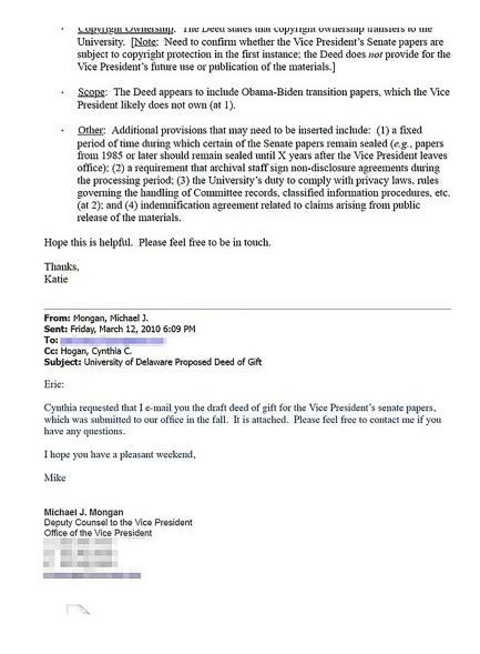 Emails relating to Eric Schwerin's transfer of the Biden documents.