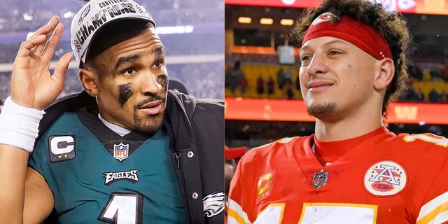 Philadelphia Eagles quarterback Jalen Hurts and Kansas City Chiefs qb Patrick Mahomes square off in Super Bowl LVII