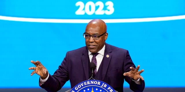 FILE - Illinois Attorney General Kwame Raoul delivers his remarks after being sworn to his second term as attorney general during ceremonies Monday, Jan. 9, 2023, in Springfield, Ill. Raoul on Monday, Jan. 23, 2023, asked a state appellate court to dismiss a temporary restraining order on Illinois' new ban on semiautomatic weapons adopted in response to a mass shooting at the July 4th parade in the Chicago suburb of Highland Park.