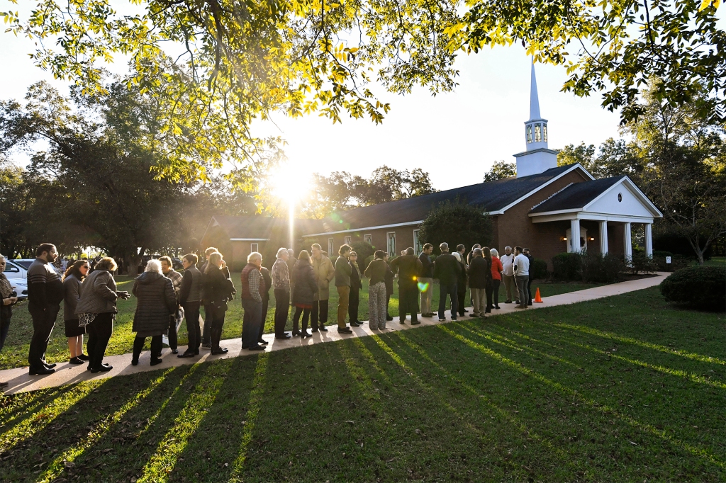 Guests are pictured lining up to attend Sunday school class being taught by former President Jimmy Carter at Maranatha Baptist Church in 2019.