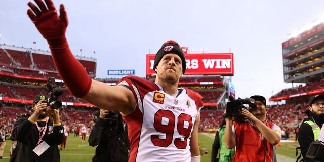 J.J. Watt of the Arizona Cardinals walks off the field after a game against the San Francisco 49ers at Levi's Stadium Jan. 8, 2023, in Santa Clara, Calif.