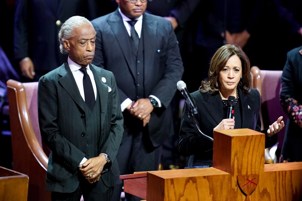 Vice President Kamala Harris speaks at the funeral for Tyre Nichols Feb. 1 in Memphis. 