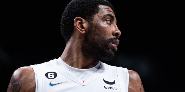 Kyrie Irving of the Brooklyn Nets during the second quarter of a game against the New York Knicks at Barclays Center Jan. 28, 2023, in New York City. 