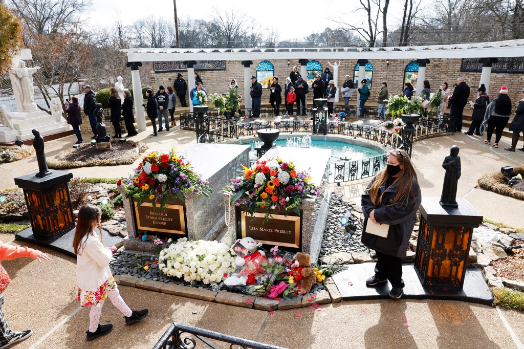 Lisa Marie was buried next to her son, Benjamin Keough, and father, Elvis Presley, at Graceland.