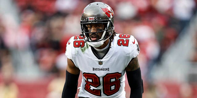 Logan Ryan of the Tampa Bay Buccaneers defends during a game against the San Francisco 49ers at Levi's Stadium Dec. 11, 2022, in Santa Clara, Calif. 