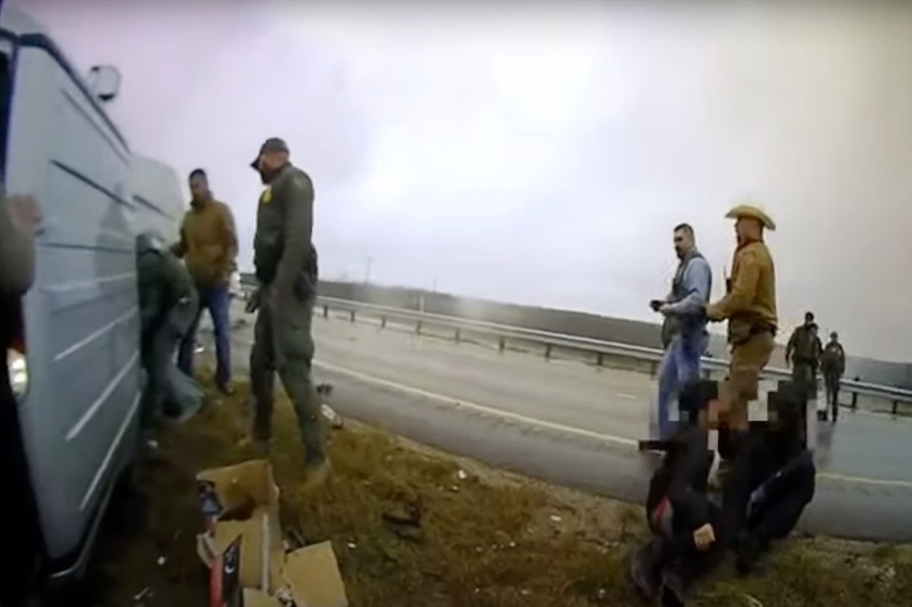 Teen smugglers sit on the highway