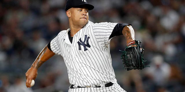 Frankie Montas of the New York Yankees in action against the Tampa Bay Rays at Yankee Stadium Sept. 9, 2022, in the Bronx borough of New York City.