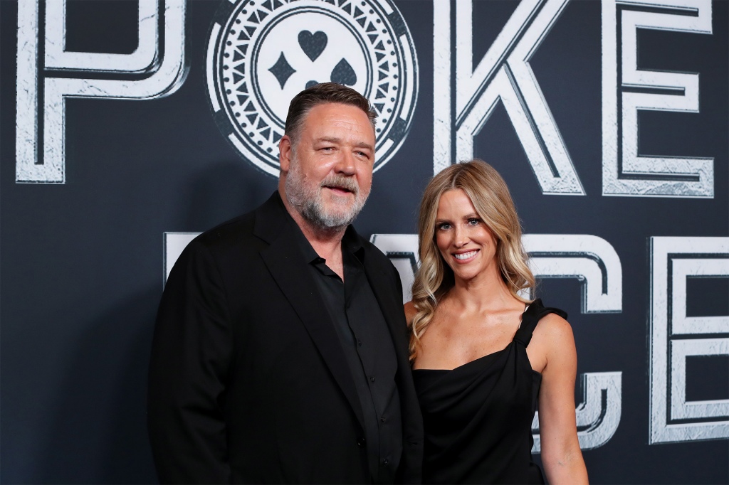 Russell Crowe and Britney Theriot attend the Australian Premiere of Poker Face on Nov. 15, 2022.