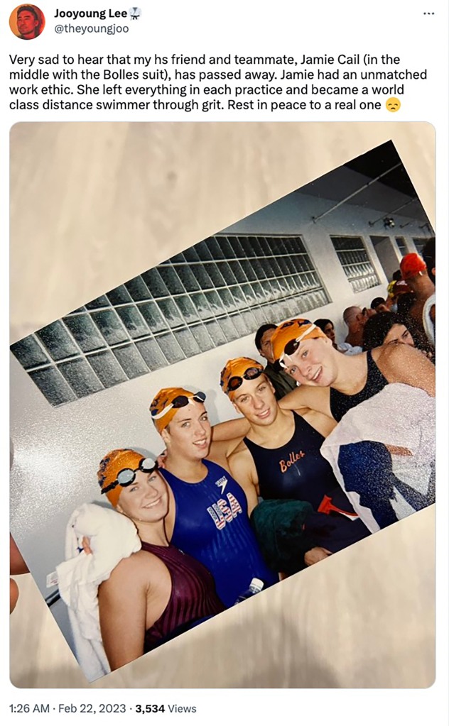 Cail and fellow swimmers seen in Twitter post