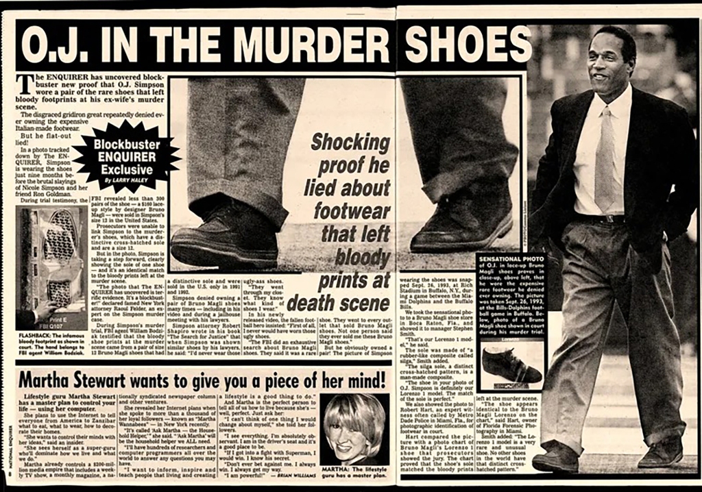 National Enquirer story showing "O.J. in the murder shoes."