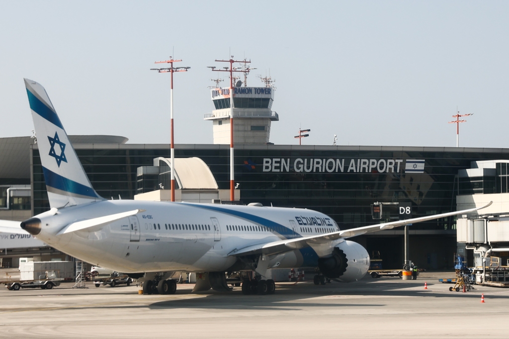 El Al plane is seen at the Ben Gurion International Airport in Tel Aviv on December 31, 2022.