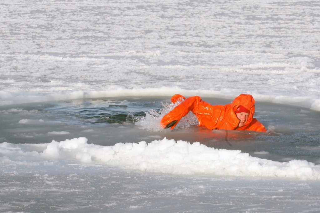 Prince Harry, joining the Walking with the Wounded expedition team, tries out an immersion suit on the island of Spitsbergen, situated between the Norwegian mainland and the North Pole, during the last days of preparation before setting off to the North Pole on foot, on March 30, 2011 in Spitsbergen, Norway