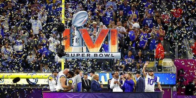 The Los Angeles Rams celebrate winning Super Bowl LVI at SoFi Stadium.